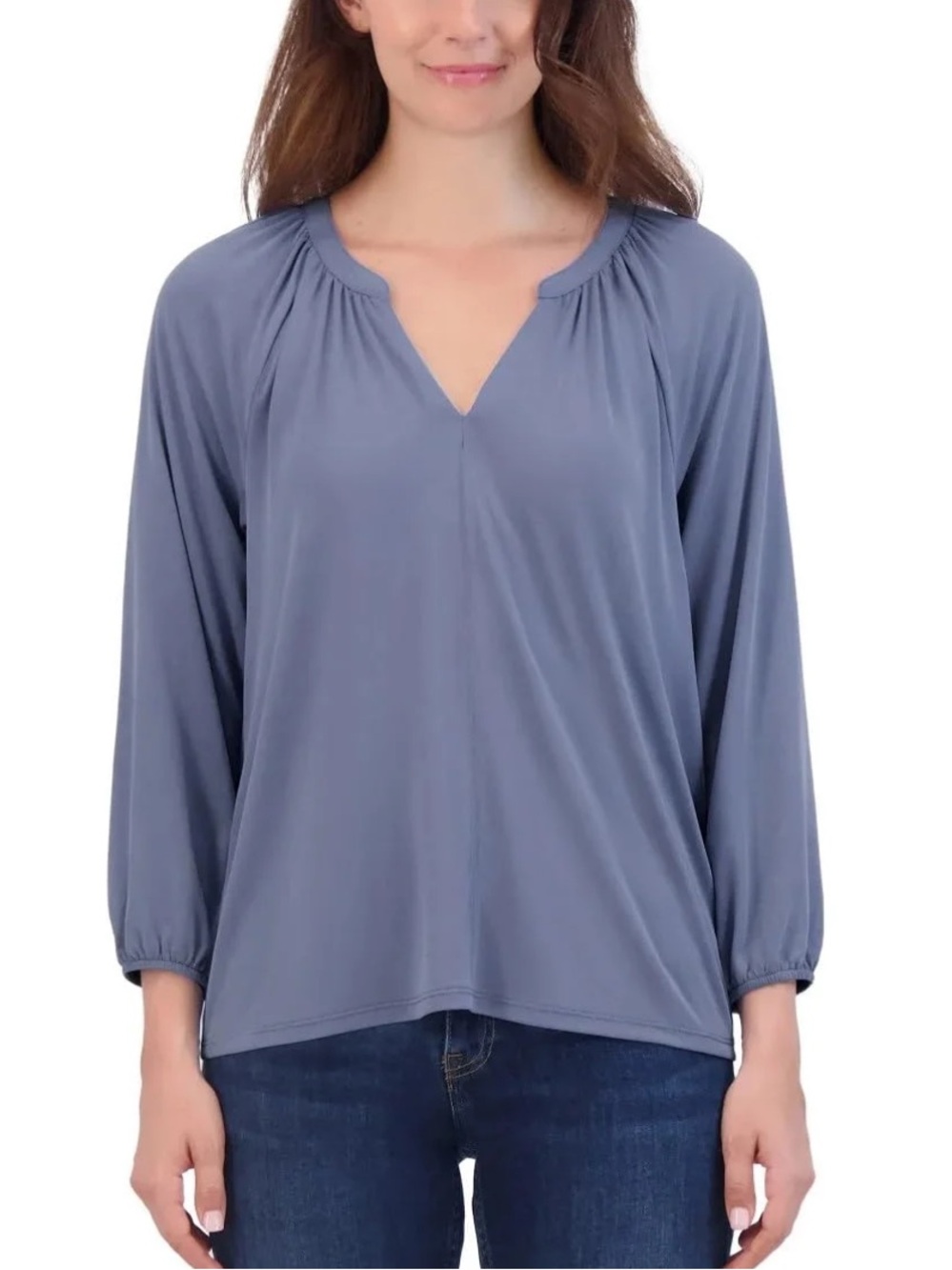 Lucky Brand Blue Sandwash Notch V-Neck Modal Blend Top Women’s M